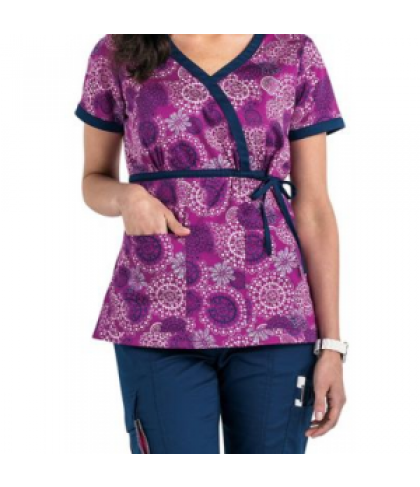 Beyond Scrubs Spirals Purple tie wrap print scrub top - Spirals Purple - XS