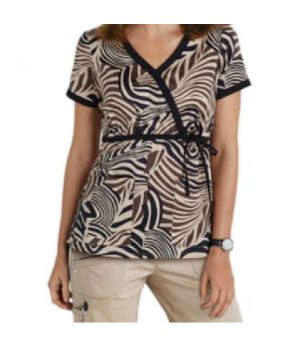 Beyond Scrubs Zebra tie wrap print scrub top - Zebra Khaki/Black - S