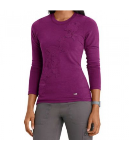 Koi Angelique Applique long sleeve underscrub tee - Plum - 2X