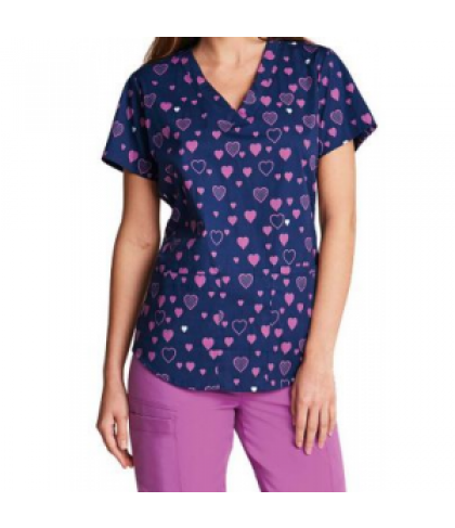NrG By Barco Queen of Hearts v-neck print scrub top - Queen of Hearts - 2X