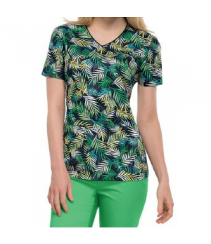 Cherokee Runway Luau Leaves mock wrap print scrub top - luau leaves - XS