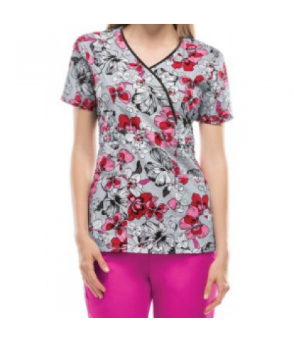 Cherokee Runway Jewel Of The Jungle mock wrap print scrub top - Jewel of the Jungle - XS