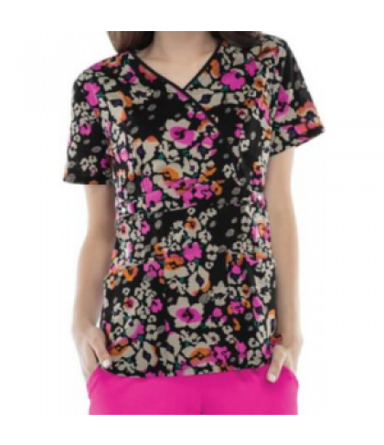 Cherokee Runway Floral Cheetah print scrub top - Floral Cheetah - XL