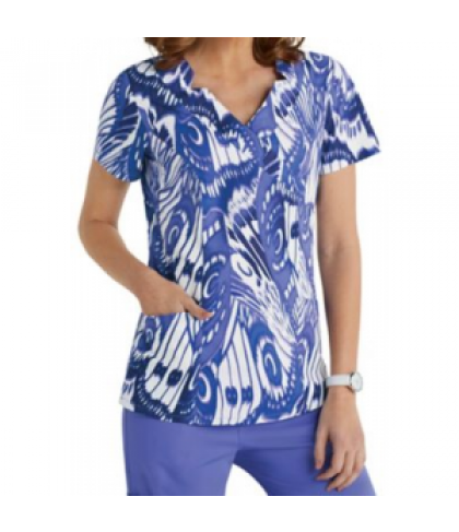 Landau Smart Stretch Luster crossover print scrub top - Luster - XL