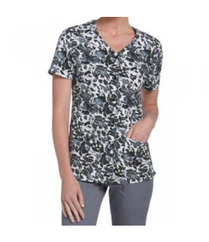 Landau Smart Stretch Quartz v-neck print scrub top - Quartz - XS