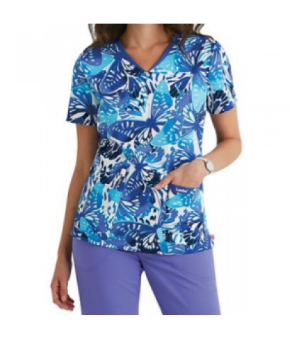 Landau Smart Stretch Evening Flight v-neck print scrub top - Evening Flight - L