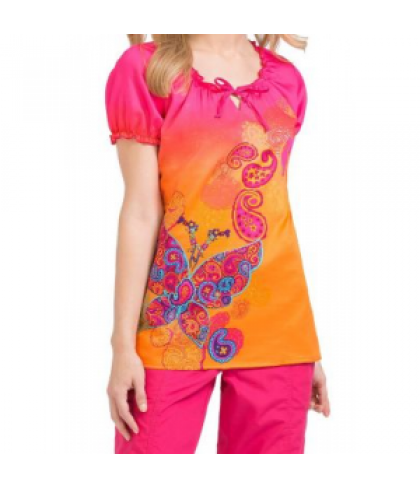 Peaches Suzie Tangerine Dreams print scrub top - Tangerine Dreams - XS