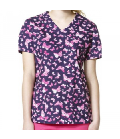 Zoe + Chloe Butterflies v-neck print scrub top - Z+C Butterflies - S