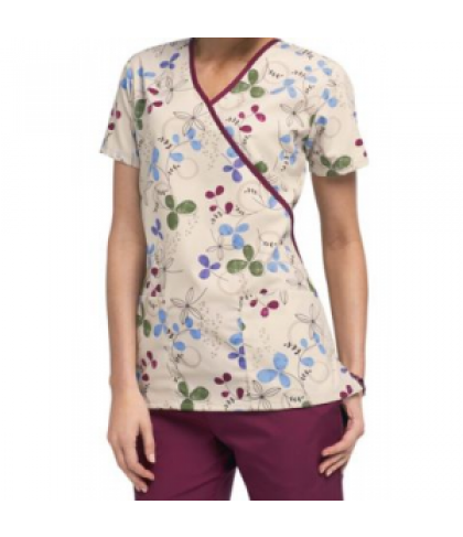 Cherokee Scrub HQ Clover Park print mock-wrap scrub top - Clover Park - XS