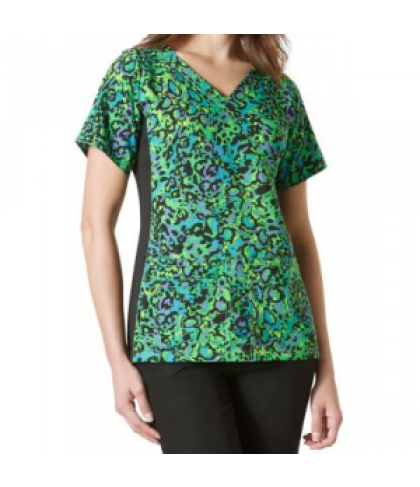 WonderWink Four-Stretch Green Gone Wild v-neck crossover scrub top - Green Gone Wild - XS