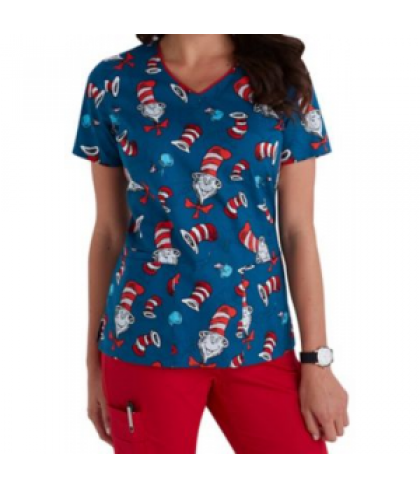 Cherokee Tooniforms Hat Toss print scrub top - Hat Toss - XS