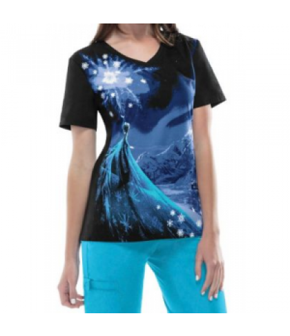 Cherokee Tooniforms Snow Queen print scrub top - Snow Queen - L