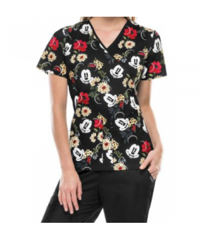 Cherokee Tooniforms Floralista Mickey print scrub top - Floralista Mickey - M