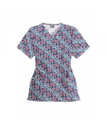 Landau ScrubZone Print double pocket v-neck scrub top - YOUNGS HEARTS - S