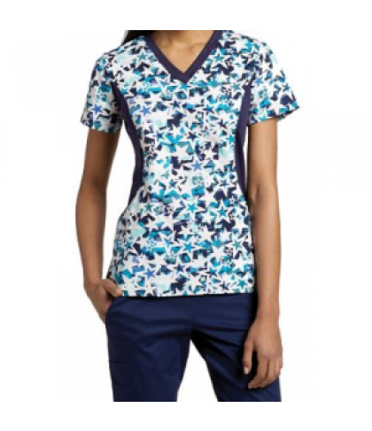 White Cross Catch a Star print scrub top - Catch a Star - 2X