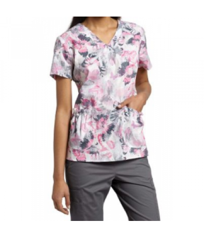 White Cross Tropical Flutter Pink print scrub top - Tropical Flutter Pink - XS