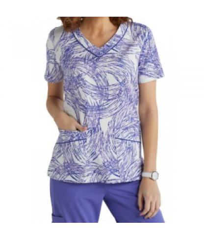 Landau Smart Stretch Getaway v-neck print scrub top - Getaway - XS