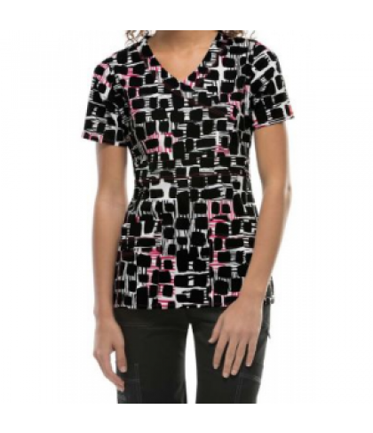 Dickies Gen Flex All Squared Away crossover print scrub top - All Squared Away - M