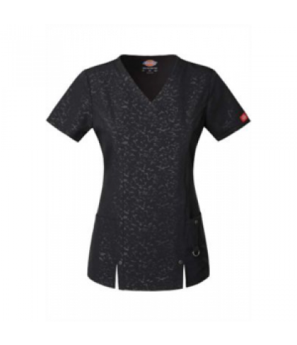 Dickies Xtreme Stretch embossed camo v-neck scrub top - Dickies Camo Black - XXS