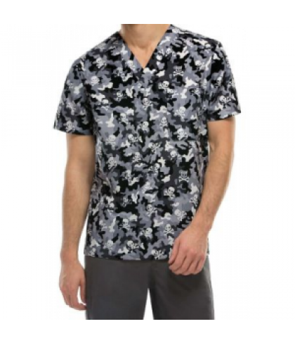 Dickies EDS Hidden Hallow Pewter unisex print scrub top - Hidden Hallow Pewter - XS