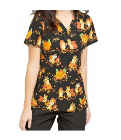 Peaches Anna Fall Friends print scrub top - Fall Friends - M