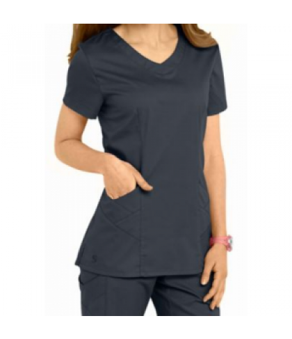 Landau Bliss stretch scoop neck scrub top - Graphite - 5X