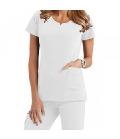 Greys Anatomy Signature 2-pocket rounded neck scrub top - White - XS