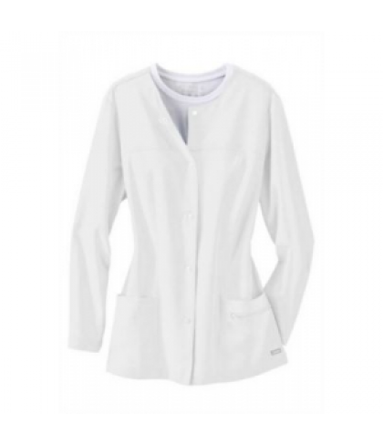 Jockey snap front crew neck scrub jacket - White - XXS