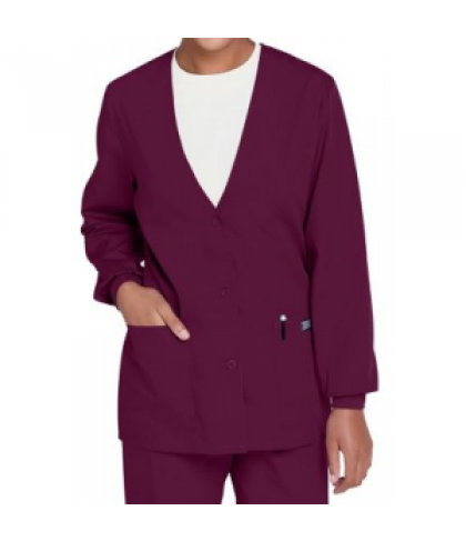 Cherokee Workwear v-neck cardigan scrub jacket - Wine - XL