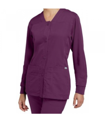 Greys Anatomy button-front v-neck scrub jacket - Raisin - 3X