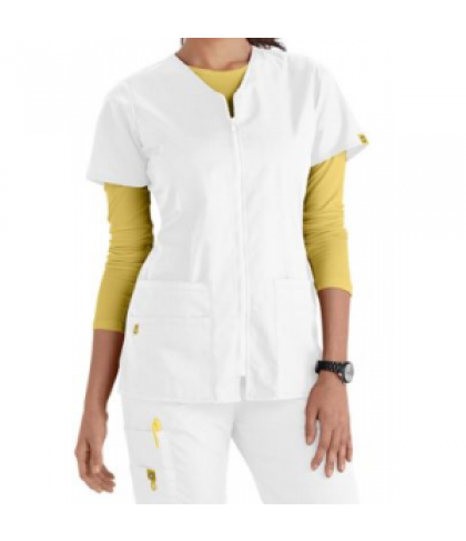 WonderWink Origins Kilo Zip Front v-neck scrub jacket - White - L