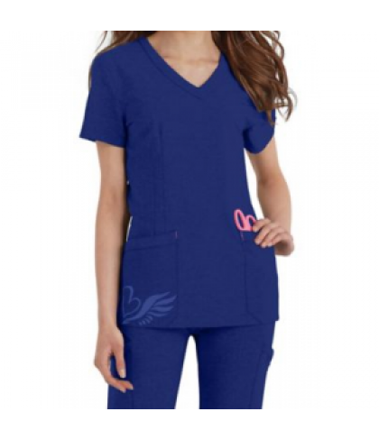 Smitten Headliner v-neck logo pocket scrub top - Galaxy - S