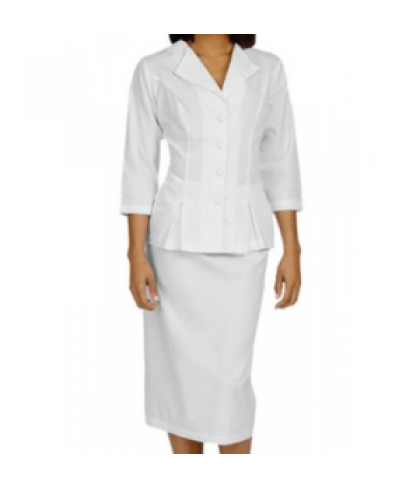 Med Couture Abigail 3/4 Sleeve Embroidered Collar Dress Suit - White - 12