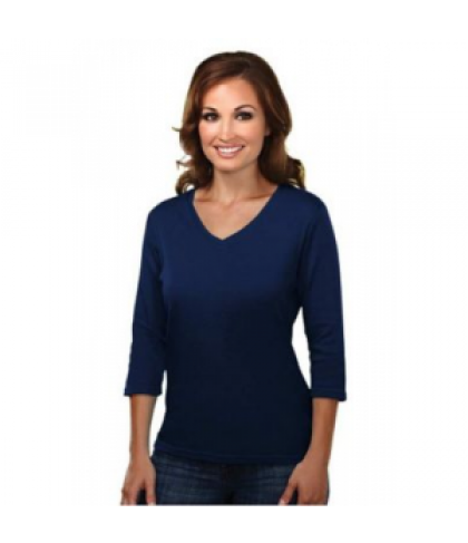 Mystique ladies 3/4 sleeve v-neck scrub tee - Navy - M