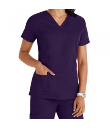 Bio Bring It On mock wrap scrub top - Eggplant/Caribbean - XL