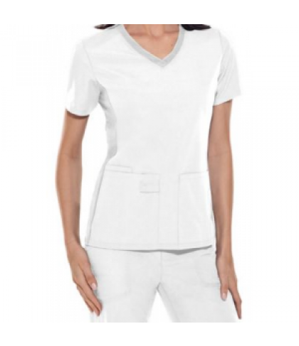 Cherokee Flexibles v-neck knit panel scrub top - White - L