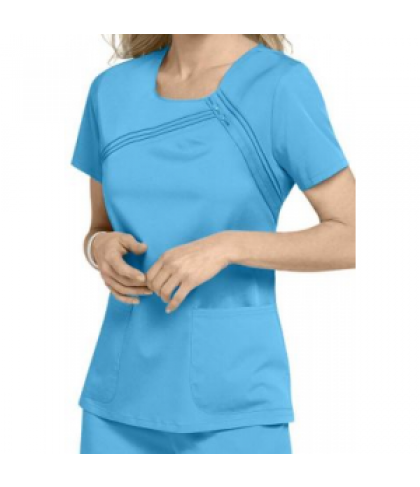 Cherokee Luxe Collection scoop neck stretch scrub top - Blue Waves - XS