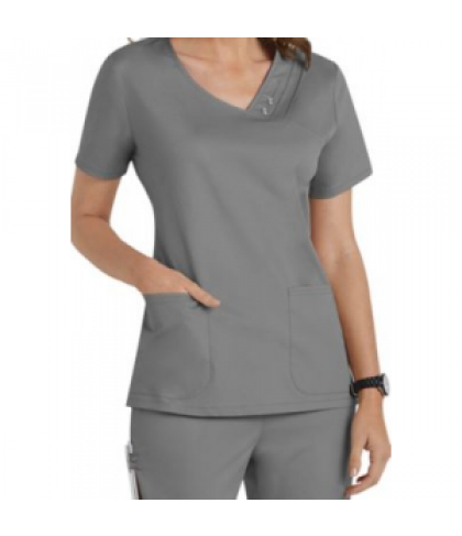 Cherokee Luxe asymmetrical mock-wrap scrub top - Grey - S