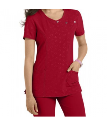 HeartSoul Be Mine embossed crossover scrub top - Red - XS