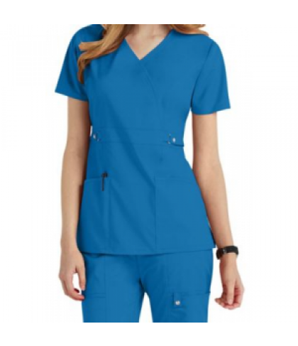 Cherokee Luxe modern fit mock wrap scrub top - Jasper Bleu - M