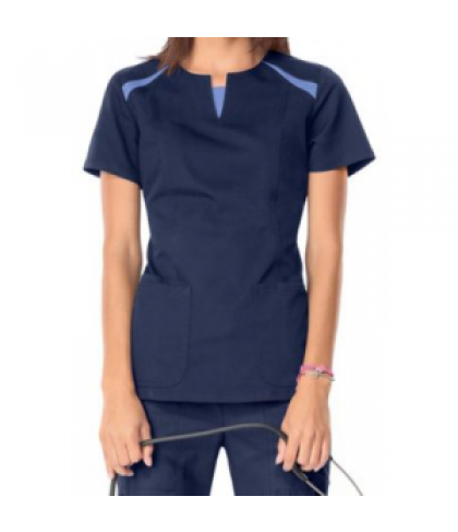 Cherokee Luxe notch neck scrub top - Navy/Ceil - 3X