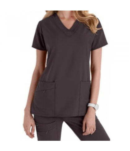 Jockey v-neck zipper pocket scrub top - Granite - M