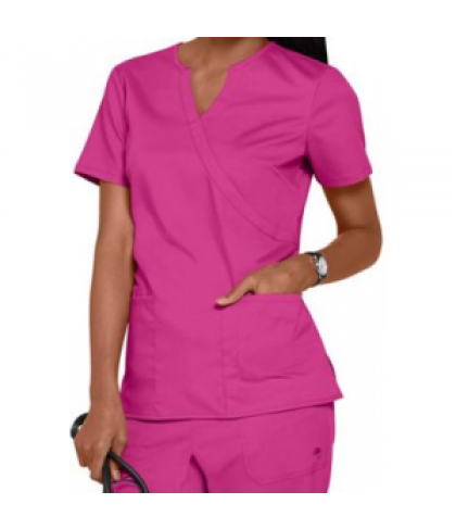 Healing Hands Purple Label stretch Jaclyn notched v-neck crossover scrub top - Fuchsia - 3X