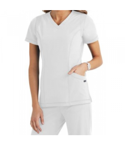 Jockey mesh trim v-neck moisture wicking scrub top - White - M