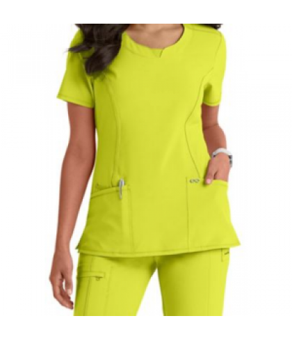 Infinity by Cherokee solid round neck scrub top with Certainty - Citrus - L