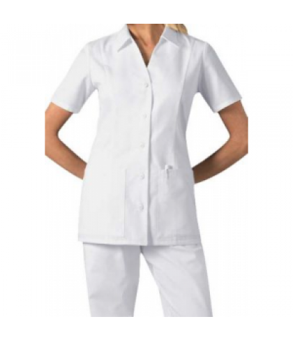 Cherokee standing collar button front scrub top - White - XL