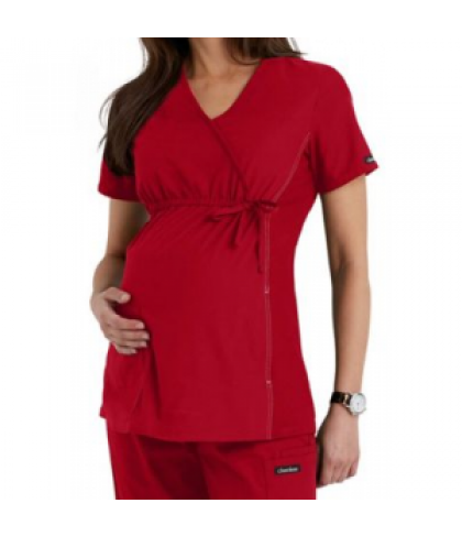Cherokee Flexibles maternity mock-wrap scrub top - Red - M