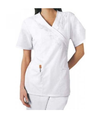 Cherokee embroidered scrub top - White - M