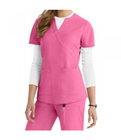 NrG by Barco 2-pocket mock-wrap scrub top - Azalea - 2X