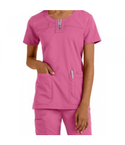 NrG by Barco contrast zipper scrub top - Azalea - 3X